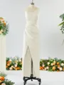 Sheath/Column Unique One-Shoulder Charmeuse Bridesmaid Dress With Slit