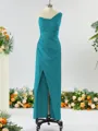 Sheath/Column Unique One-Shoulder Charmeuse Bridesmaid Dress With Slit