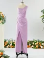 Sheath/Column Unique One-Shoulder Charmeuse Bridesmaid Dress With Slit