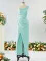 Sheath/Column Unique One-Shoulder Charmeuse Bridesmaid Dress With Slit