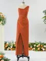 Sheath/Column Unique One-Shoulder Charmeuse Bridesmaid Dress With Slit