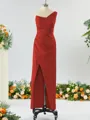 Sheath/Column Unique One-Shoulder Charmeuse Bridesmaid Dress With Slit