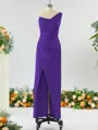 Sheath/Column Unique One-Shoulder Charmeuse Bridesmaid Dress With Slit