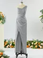 Sheath/Column Unique One-Shoulder Charmeuse Bridesmaid Dress With Slit