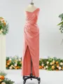 Sheath/Column Unique One-Shoulder Charmeuse Bridesmaid Dress With Slit