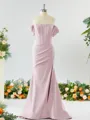 Sheath/Column Off-the-Shoulder Pretty Stretch Crepe Bridesmaid Dress With Slit