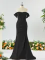 Sheath/Column Off-the-Shoulder Pretty Stretch Crepe Bridesmaid Dress With Slit