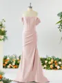 Sheath/Column Off-the-Shoulder Pretty Stretch Crepe Bridesmaid Dress With Slit