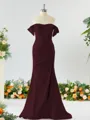 Sheath/Column Off-the-Shoulder Pretty Stretch Crepe Bridesmaid Dress With Slit
