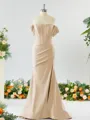 Sheath/Column Off-the-Shoulder Pretty Stretch Crepe Bridesmaid Dress With Slit