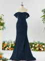 Sheath/Column Off-the-Shoulder Pretty Stretch Crepe Bridesmaid Dress With Slit