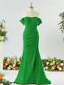 Sheath/Column Off-the-Shoulder Pretty Stretch Crepe Bridesmaid Dress With Slit