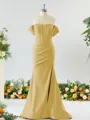 Sheath/Column Off-the-Shoulder Pretty Stretch Crepe Bridesmaid Dress With Slit