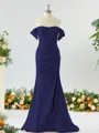 Sheath/Column Off-the-Shoulder Pretty Stretch Crepe Bridesmaid Dress With Slit