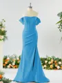 Sheath/Column Off-the-Shoulder Pretty Stretch Crepe Bridesmaid Dress With Slit