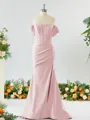 Sheath/Column Off-the-Shoulder Pretty Stretch Crepe Bridesmaid Dress With Slit
