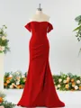 Sheath/Column Off-the-Shoulder Pretty Stretch Crepe Bridesmaid Dress With Slit