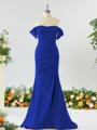 Sheath/Column Off-the-Shoulder Pretty Stretch Crepe Bridesmaid Dress With Slit
