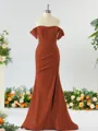 Sheath/Column Off-the-Shoulder Pretty Stretch Crepe Bridesmaid Dress With Slit
