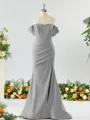 Sheath/Column Off-the-Shoulder Pretty Stretch Crepe Bridesmaid Dress With Slit