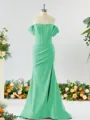 Sheath/Column Off-the-Shoulder Pretty Stretch Crepe Bridesmaid Dress With Slit