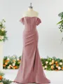 Sheath/Column Off-the-Shoulder Pretty Stretch Crepe Bridesmaid Dress With Slit