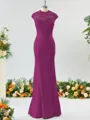Trumpet/Mermaid High Neck Delicate Stretch Crepe Bridesmaid Dress With Applique