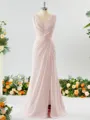 Exquisite A-line V-neck Chiffon Bridesmaid Dress With Slit