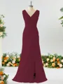 Exquisite A-line V-neck Chiffon Bridesmaid Dress With Slit