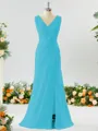 Exquisite A-line V-neck Chiffon Bridesmaid Dress With Slit