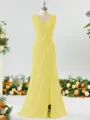 Exquisite A-line V-neck Chiffon Bridesmaid Dress With Slit