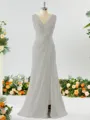 Exquisite A-line V-neck Chiffon Bridesmaid Dress With Slit