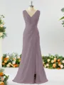Exquisite A-line V-neck Chiffon Bridesmaid Dress With Slit