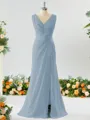Exquisite A-line V-neck Chiffon Bridesmaid Dress With Slit
