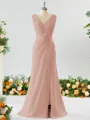 Exquisite A-line V-neck Chiffon Bridesmaid Dress With Slit