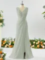 Exquisite A-line V-neck Chiffon Bridesmaid Dress With Slit
