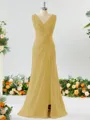 Exquisite A-line V-neck Chiffon Bridesmaid Dress With Slit
