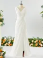 Exquisite A-line V-neck Chiffon Bridesmaid Dress With Slit