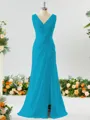 Exquisite A-line V-neck Chiffon Bridesmaid Dress With Slit