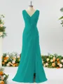 Exquisite A-line V-neck Chiffon Bridesmaid Dress With Slit