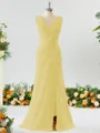 Exquisite A-line V-neck Chiffon Bridesmaid Dress With Slit