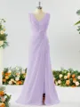Exquisite A-line V-neck Chiffon Bridesmaid Dress With Slit
