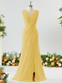 Exquisite A-line V-neck Chiffon Bridesmaid Dress With Slit