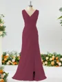 Exquisite A-line V-neck Chiffon Bridesmaid Dress With Slit