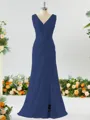 Exquisite A-line V-neck Chiffon Bridesmaid Dress With Slit
