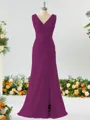 Exquisite A-line V-neck Chiffon Bridesmaid Dress With Slit