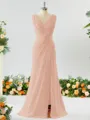 Exquisite A-line V-neck Chiffon Bridesmaid Dress With Slit