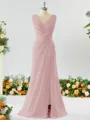 Exquisite A-line V-neck Chiffon Bridesmaid Dress With Slit