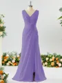 Exquisite A-line V-neck Chiffon Bridesmaid Dress With Slit