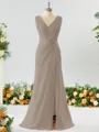 Exquisite A-line V-neck Chiffon Bridesmaid Dress With Slit